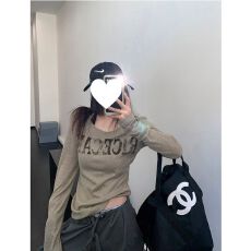 大码女装/人棉260克秋季美式复古设计感字母印花长袖百搭上衣