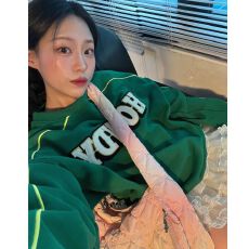 批发纯棉华棉复合银狐绒小众<b class='q'>明星</b>柳智敏<b class='q'>同款</b>刺绣字母圆领卫衣女秋冬季