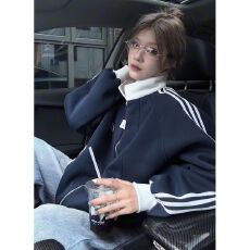 批发美式学院风拼接撞色立领外套男潮牌三条杠运动<b class='q'>夹克</b>春季棒球服潮