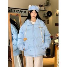 批发官图可爱波点立体小熊羽绒棉服<b class='q'>女</b>冬2026新款宽松棉衣面包服款