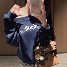 批发【斜领】曼巴棉300克 后包领彩色内外同色印花长袖宽松套头卫衣女