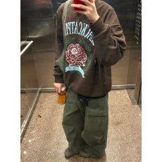 纯棉华棉复合薄款320克/加绒420克布面+手感印花宽松圆领卫衣女