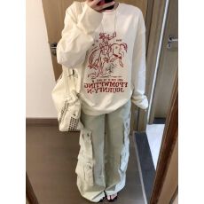 批发高质量纯棉200克21支精梳精密印花秋季宽松<b class='q'>长袖</b><b class='q'>T</b><b class='q'>恤</b>女