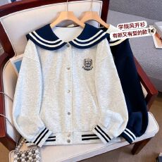 批发初高中生韩系海军领卫衣少女秋装学院风休闲<b class='q'>棒球</b>服高级感开衫外套