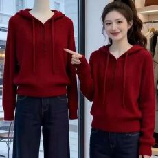 批发春秋季高级感软糯连帽卫衣针织衫女秋冬慵懒风毛衣<b class='q'>打底衫</b>减龄上衣