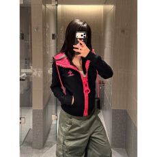 批发美式复古刺绣连帽大拉链开衫<b class='q'>卫衣</b>女修身辣妹<b class='q'>短款</b>上衣外套秋冬夹克