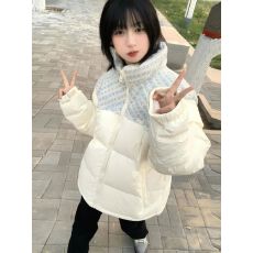 批发立领小香风拼接羽绒服女2026冬季<b class='q'>韩版</b>新款高级感情侣保暖棉服棉衣