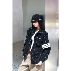 批发美式复古满印立领夹克外套女2026秋季新款休闲宽松运动<b class='q'>开衫</b><b class='q'>卫衣</b>潮