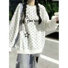 批发纯棉华棉复合薄款320克/加绒420克布面+手感<b class='q'>印花</b>波点卫衣女