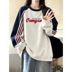 批发纯棉华棉复合薄款320克/加绒420克布面+手感<b class='q'>印花</b>拼色三条杠卫衣女