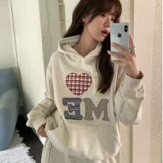 批发【华棉复合】无帽绳有口袋连帽卫衣女<b class='q'>印花</b>，薄款+加绒