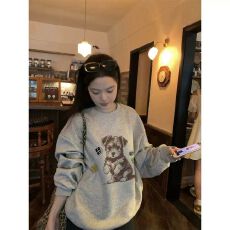批发【华棉复合】<b class='q'>印花</b>圆领卫衣女，薄款+加绒