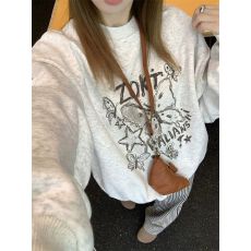 批发【华棉复合】<b class='q'>印花</b>圆领卫衣女，薄款+加绒