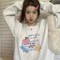 批发【华棉复合】<b class='q'>印花</b>圆领卫衣女，薄款+加绒