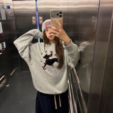 批发华棉复合<b class='q'>印花</b>圆领卫衣女，薄款+加绒
