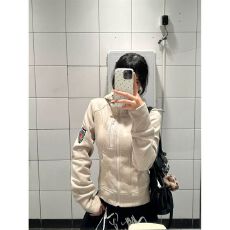 批发美式复古高街徽章刺绣<b class='q'>开衫</b>连帽<b class='q'>卫衣</b>女秋季时尚百搭短款外套帽衫