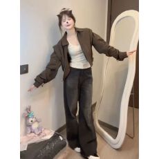 批发秋季女装棕色美式复古<b class='q'>短</b>款外套2026新款女美拉德穿搭休闲夹克春秋