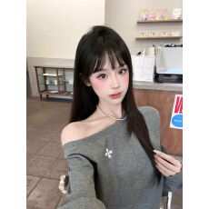 纯棉华棉复合牛奶丝330克+银狐绒420克美式辣妹斜肩字母卫衣女