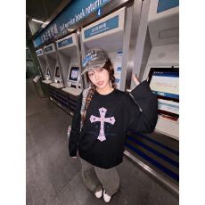 高质量纯棉200克21支精梳精密印花秋季宽松长袖T恤女