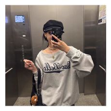 批发【斜领】曼巴棉300克 后包领彩色内外同色印花长袖宽松套头<b class='q'>卫衣</b><b class='q'>女</b>