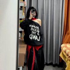 批发【斜领】曼巴棉300克 后包领彩色内外同色印花长袖宽松套头<b class='q'>卫衣</b><b class='q'>女</b>