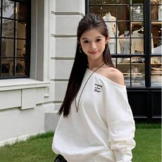 批发【斜领】曼巴棉300克 后包领彩色内外同色印花长袖宽松套头<b class='q'>卫衣</b><b class='q'>女</b>