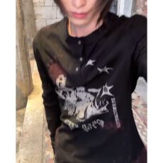 批发秋款y2k<b class='q'>街头</b>弯刀长袖T恤显瘦朋克亚文化亨利暗黑情侣上衣女