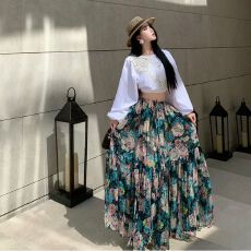 批发韩版纯欲风时尚套装女白色上衣巨好看的两件套春季新款印花半身裙
