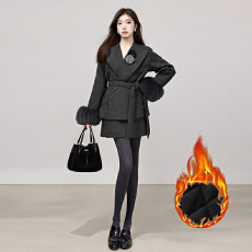 批发实拍法式高级感气质千金<b class='q'>名媛</b>风毛呢毛毛袖外套高腰半身裙两件套冬