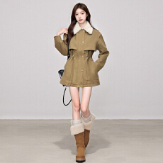 欧货加厚收腰棉衣女2025秋冬新款中长款宽松加棉鹿皮绒派克服外套