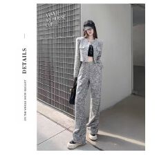 批发小香风套装<b class='q'>女</b>2026新款秋冬季时尚短款西装外套+高腰显瘦阔腿裤<b class='q'>潮</b>