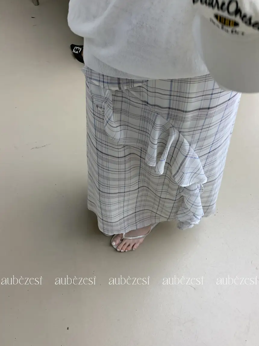 언밸런스 체크 러플 원피스 상세 이미지 6