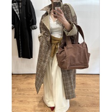 批发韩国chic秋<b class='q'>冬</b>新款韩系复古格子风衣排扣两面可穿长外套