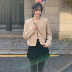 批发韩国chic冬季新款韩系气质小香毛呢短外套