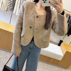 批发已出货尺码更新韩国chic冬季新款气质排扣长袖毛呢短外套