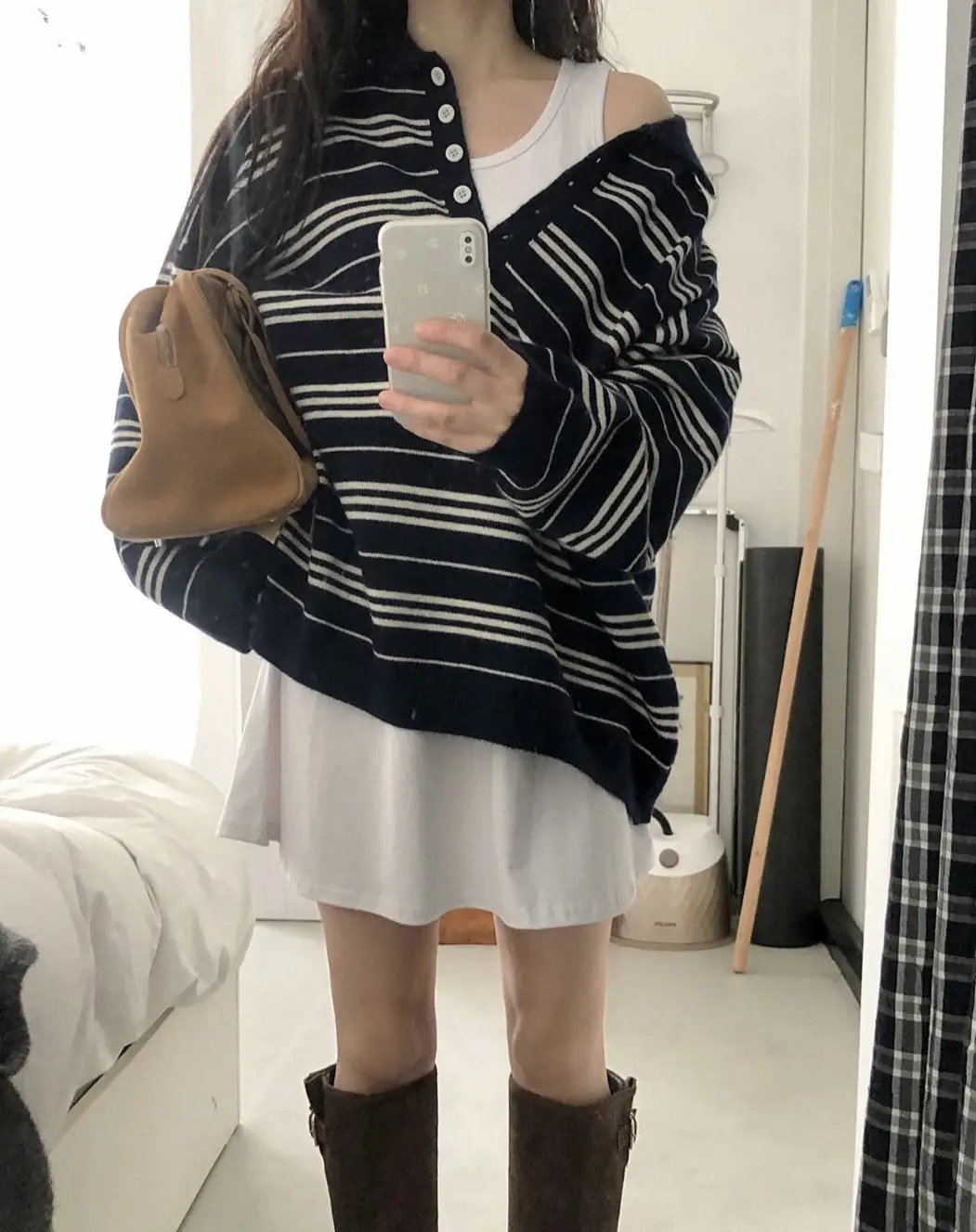 춘추 겨울 신상 폴로 넥 스트라이프 니트 조끼 상세 이미지 2