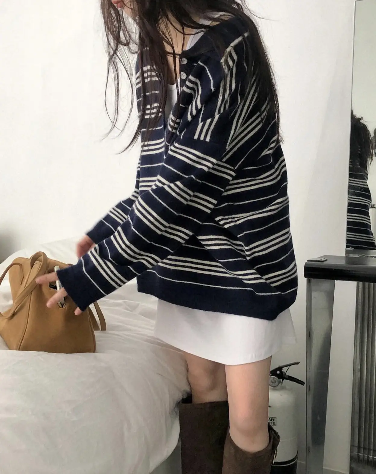 춘추 겨울 신상 폴로 넥 스트라이프 니트 조끼 상세 이미지 5