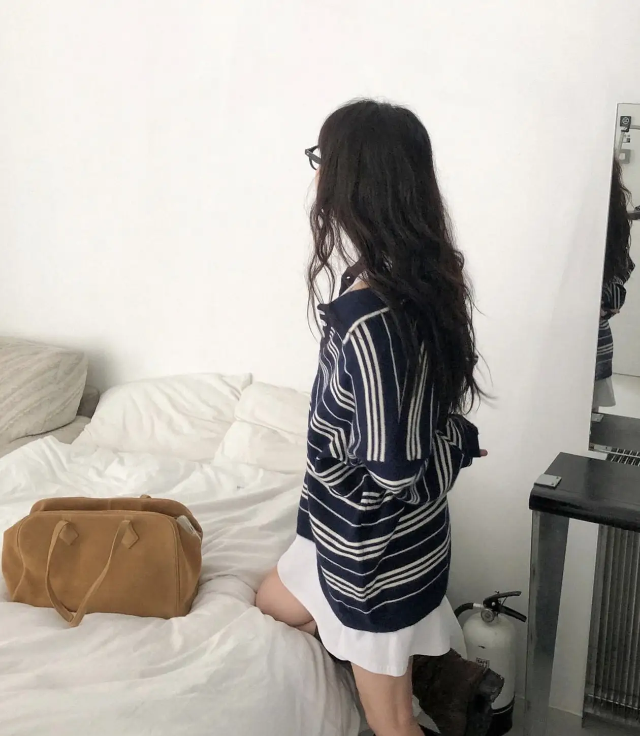춘추 겨울 신상 폴로 넥 스트라이프 니트 조끼 상세 이미지 8