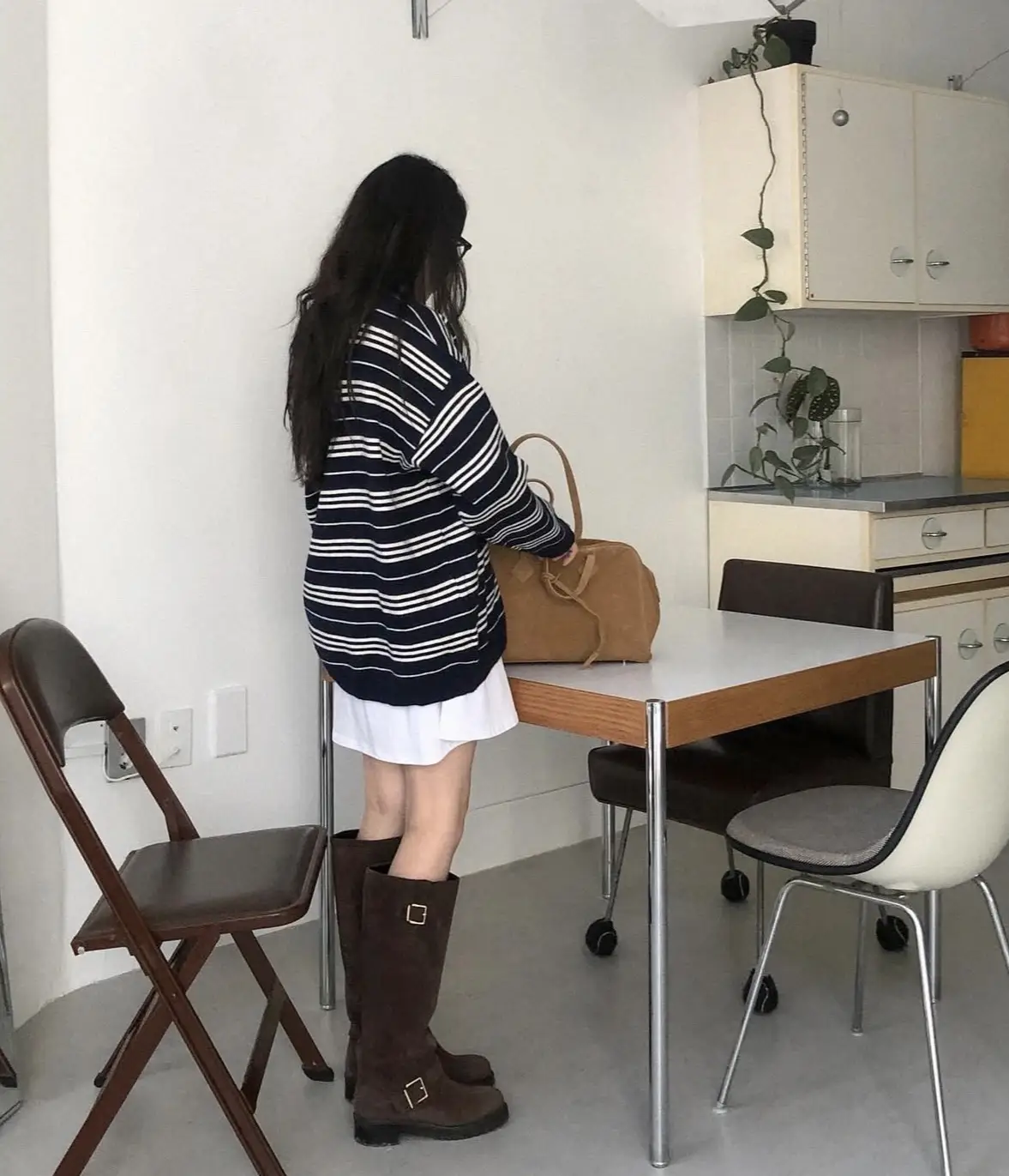 춘추 겨울 신상 폴로 넥 스트라이프 니트 조끼 상세 이미지 10