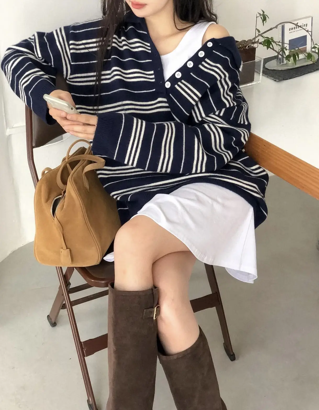 춘추 겨울 신상 폴로 넥 스트라이프 니트 조끼 상세 이미지 12