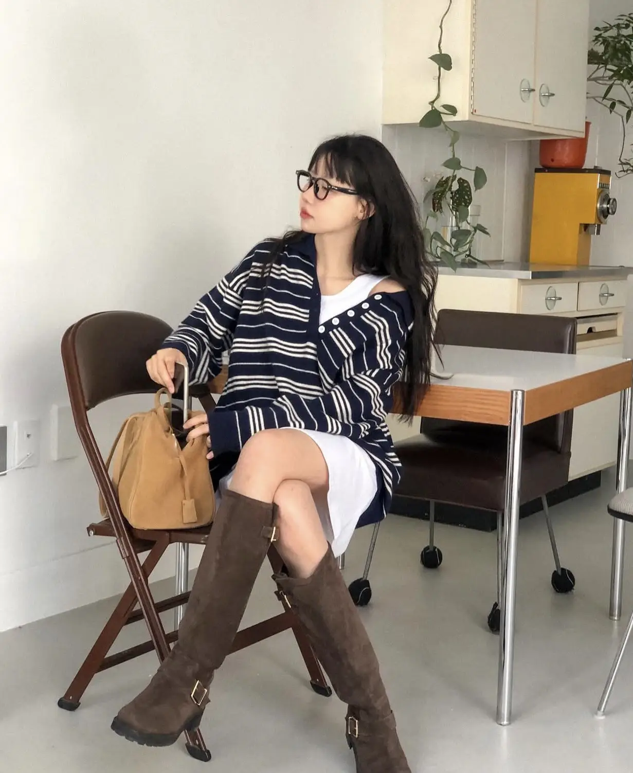 춘추 겨울 신상 폴로 넥 스트라이프 니트 조끼 상세 이미지 13
