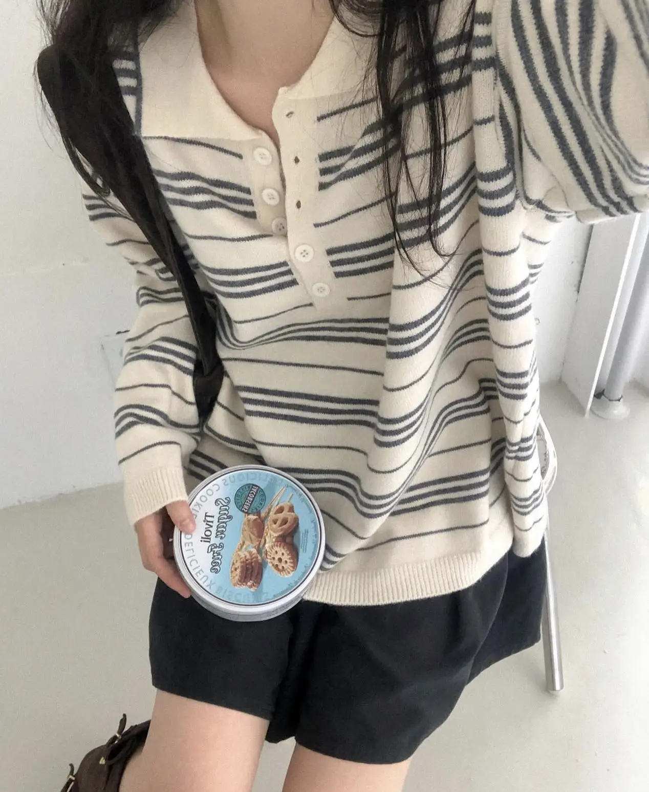 춘추 겨울 신상 폴로 넥 스트라이프 니트 조끼 상세 이미지 22