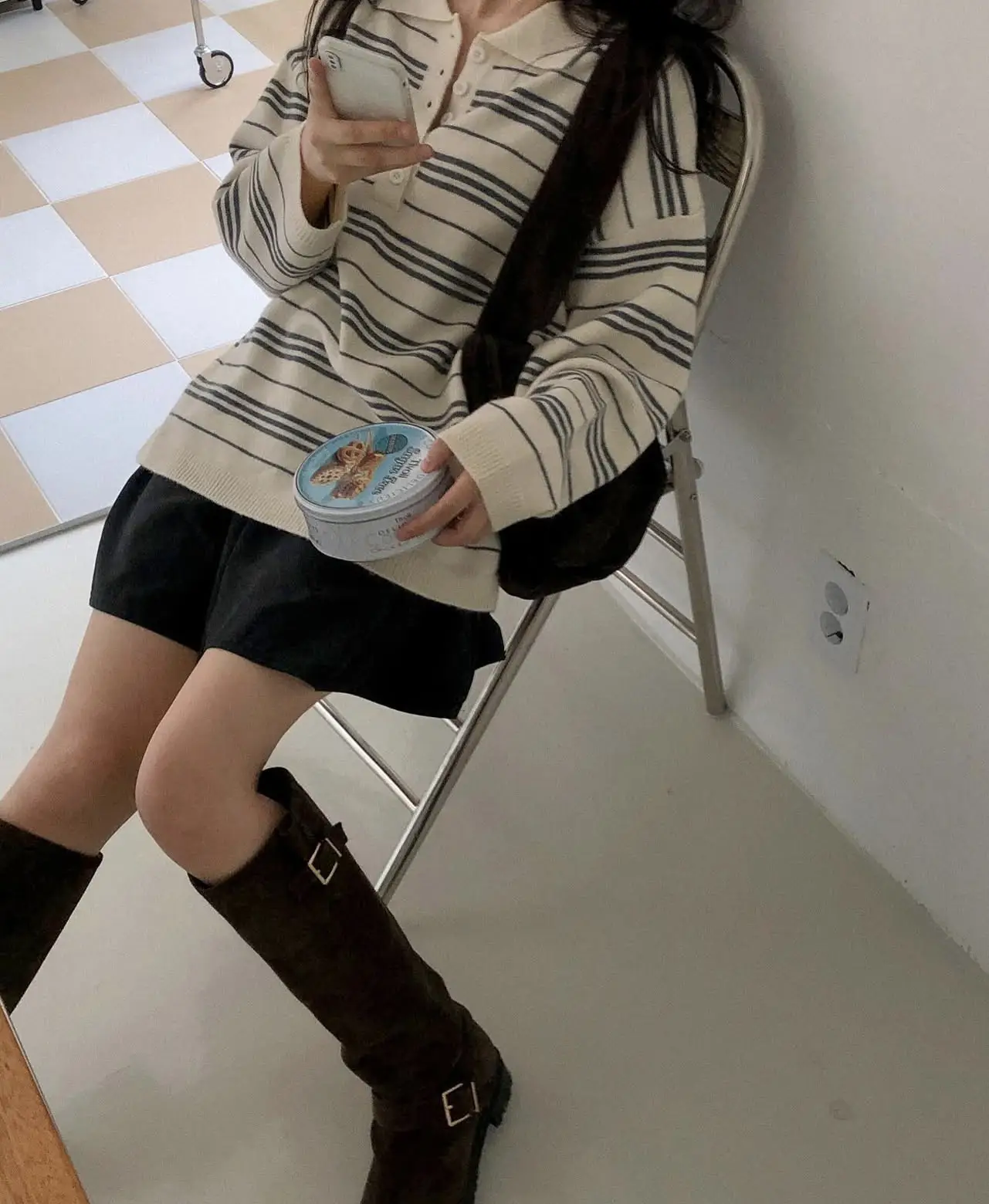 춘추 겨울 신상 폴로 넥 스트라이프 니트 조끼 상세 이미지 23