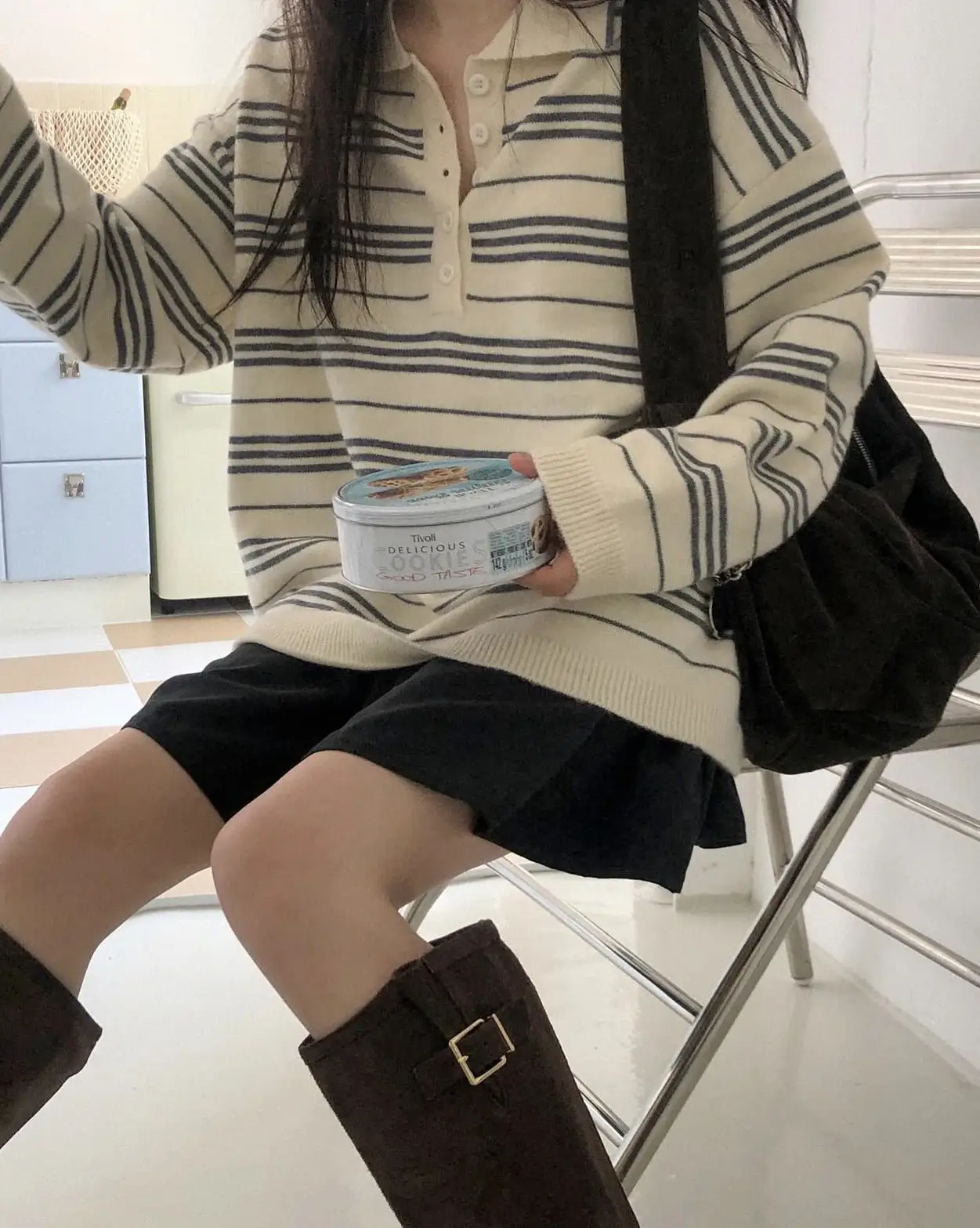 춘추 겨울 신상 폴로 넥 스트라이프 니트 조끼 상세 이미지 24