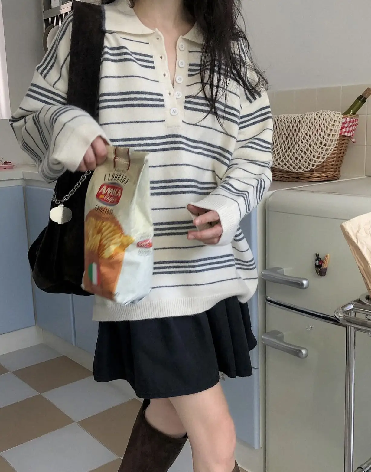 춘추 겨울 신상 폴로 넥 스트라이프 니트 조끼 상세 이미지 26
