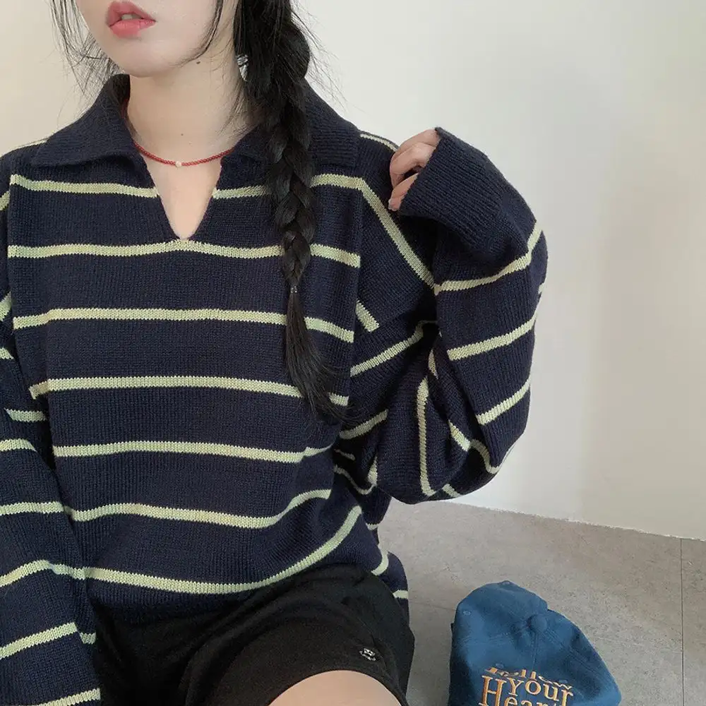 크림색 블라우스 스타일 니트 셔츠 상세 이미지 10