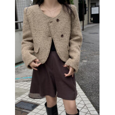 批发已出货尺码更新<b class='q'>韩国</b>chic冬季新款气质排扣简约长袖毛呢短<b class='q'>外套</b>