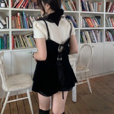 批发韩国chic早春新款ins<b class='q'>可爱</b>叠穿吊带百搭短款<b class='q'>连衣裙</b>