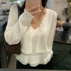 批发韩国chic早春新款ins<b class='q'>甜美</b>吊带花边＋排扣开衫两件套套装