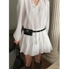 批发韩国chic早春ins褶皱领<b class='q'>流苏</b>带子显瘦<b class='q'>连衣裙</b>